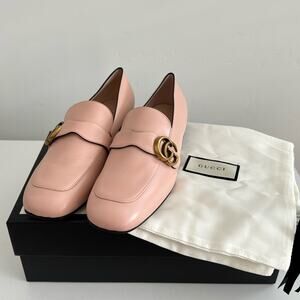 Gucci GG Marmont Malaga Kid Pink Leather Womens Loafers Size: 38.5